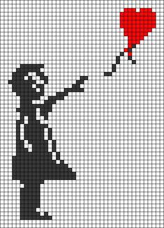 a cross stitch pattern with a person holding a heart in one hand and an arrow in the other