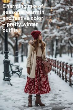 Outfit Winter Ideas, Beanie Outfit Winter, Skirt Outfits For Fall, Midi Skirt Outfits, Outfits For Short Women, Fashionista Outfits, Pretty Winter Outfits, Trendy Christmas Outfits