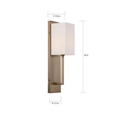 a wall light with a white shade on the side and measurements for each lamp fixture