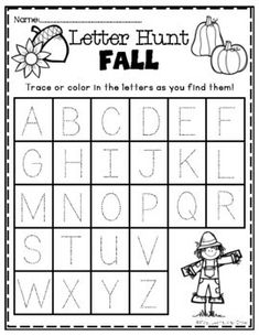 a letter hunt for fall is shown in this printable worksheet