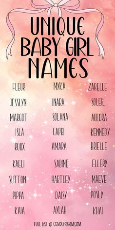 the unique baby girl names on a pink background