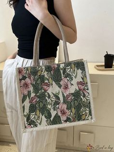 Bird in Bag - Floral Pattern Canvas Beach Bag, Multi-Functional with Age Capacity, Perfect for Summer Use as a Handbag, Tote Bag Paper Composition, Canvas Beach Bag, Work Handbag, Stylish Shoulder Bag, Tote Bag Pattern, Retro Flowers, Shoulder Tote Bag, Bird In Bag, Handle Bag