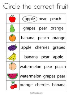 an apple, pear, orange and watermelon fruit worksheet for kids