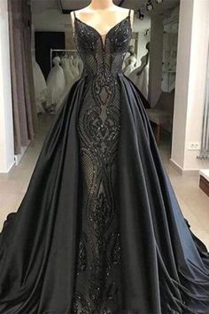 Sleeveless Black Lace Evening Dress Charming Mermaid Sweep Train - Prom Dresses Black Wedding Gowns, Prom Dress Black, Black Evening Gown, Black Prom, Lace Dress Long, Ball Gowns Prom, Black Wedding Dresses, Black Prom Dresses, Black Wedding