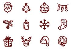 the christmas icons are drawn in red ink