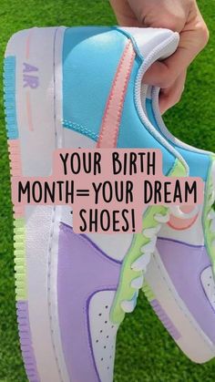 Your birth month=your dream shoes! | Custom sneakers diy, Cute nike shoes, Dream shoes Things To Try With Friends, Quick Bakes, Your Month Your Thing, Sarcastic Clothing, Your Birthday Month, Your Month Your, Air Force One Shoes, Custom Sneakers Diy, April Fools Pranks