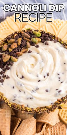 a bowl filled with ice cream and chocolate chips