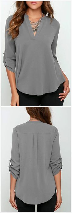 Trendy Sewing, Gray Shirt, Fun Color, Style Blouse, Chiffon Long Sleeve, Chiffon Blouse, Work Blouse, Casual Blouse