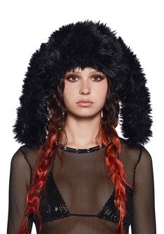 base|black Winter Hat With Feather Trim, Trendy Faux Fur Winter Hat, Trendy Fluffy Winter Hats, Trendy Winter Faux Fur Hat, Fluffy Faux Fur Hat For Fall, Faux Fur Hat For Fall, Fluffy Faux Fur Hat For Cold Weather, Fall Hats With Faux Fur Lining, Black Punk Hat For Cosplay