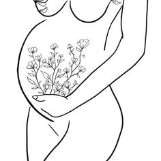 a pregnant woman with flowers in her stomach