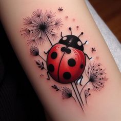 Tattoo Lady Bug Tattoo, Blackwork Designs, Bee Sting, Sunflower Tattoos, Tiny Charm, Best Tattoo Designs, Symbolic Tattoos, Whimsical Illustration, Delicate Details