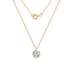 Crafted with 14K solid gold and the most brilliant cut stone, this solitaire necklace exudes a luxurious shine that will last a lifetime. Pair it with our solid gold earrings to complete your look. STONE: Cubic Zirconia METAL: 14K Solid Gold CARAT: From 0.5 carats to 3 carats MEASUREMENT: 18-inch chain with spring ring clasp CODE: JEP26855 Diamond Videos, 14k Yellow Gold Necklace, Solitaire Necklace, Solitaire Pendant Necklace, Diamond Solitaire Necklace, Round Pendant Necklace, Solid Gold Earrings, Dainty Gold Necklace, Cubic Zirconia Jewelry