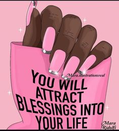 a pink bag with nails on it and the words you will attract blessing into your life