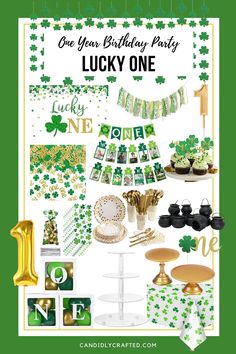 a st patrick's day party with green and gold decorations