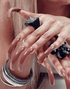 Long Curved Acrylic Nails, Curved Acrylic Nails, Nails Editorial, Curve Nails, Long Red Nails, Long Gel Nails, Long Natural Nails, Crazy Fashion, Long Fingernails