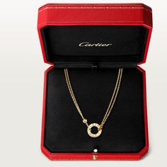 CRB7219500 - LOVE necklace, 2 diamonds - Yellow gold, diamonds - Cartier Cartier Hallmarked Necklace For Anniversary, Cartier Diamond Necklace With Jewels, Cartier Gold Jewelry With 17 Jewels, Gold Cartier Fine Jewelry, Luxury Cartier Jewelry With Diamond Cut, Luxury Cartier Diamond Cut Jewelry, Cartier 14k Gold Round Necklace, Classic Cartier Necklace With Brilliant Cut, Cartier Fine Gold Jewelry