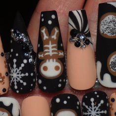 Get ready to sleigh the holiday season with these simple and festive Christmas nail ideas! From classic red and green to sparkling snowflakes, these tips will have your nails looking merry and bright. #ChristmasNails #HolidayNails #NailInspo #FestiveFingers #NailArt #WinterWonderland #DIYNails #HolidayGlam #NailGoals #ChristmasSpirit Gothmas Nails Short, Grungy Christmas Nails, Terrified Nails, Gothic Christmas Nails Acrylic, Spooky Winter Nails, Punk Christmas Nails, Black Christmas Nail Designs Holidays, Christmas Nails Grunge, Goth Thanksgiving Nails