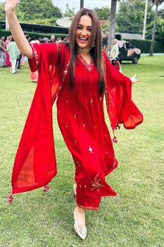 Red pleated yoke kurta with floral butti embroidery using patra and glass work. Paired with a pant with an embroidered hem and dupatta with floral embroidered border - Aza Fashions Red Dupatta With Dabka Work, Traditional Red Palazzo Set For Summer, Red Summer Festive Sharara, Summer Festive Red Sharara, Traditional Red Sharara For Summer, Butti Embroidery, Punit Balana, Kurta Pant Set, Embroidered Hem