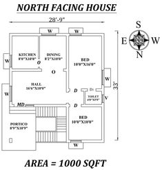 the north facing house floor plan for an area with two floors and one bedroom, which is