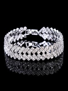 Statement Party Alloy Rhinestone Bracelet Accessories SILVER-One_size Urban Party, Winter Typ, Bracelet Accessories, Rhinestone Bridal, Hip Hop Jewelry, Silver Accessories, Hand Jewelry, Rhinestone Bracelet, Simple Jewelry