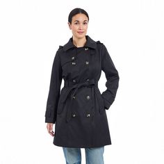 Button up in warmth and style with this Women's London Fog Classic Trench Coat.Click on this WOMEN'S GUIDE to find the perfect fit and more! Button up in warmth and style with this Women's London Fog Classic Trench Coat.Click on this WOMEN'S GUIDE to find the perfect fit and more! FEATURES Long sleeves Removable hood Button closure 2 front functional pockets Plain weave construction Trench coat silhouette Coordinating belt Fully linedFIT & SIZING Semi fitted 37-in. length from shoulder to hem De Black Button-up Outerwear With Double Button Closure, Winter Button-up Outerwear With Functional Buttons, Fall Outerwear With Functional Buttons, Black Double-breasted Outerwear With Button Cuffs, Classic Double-breasted Outerwear With Snap Buttons, Solid Fall Outerwear With Functional Buttons, Black Pea Coat For Cold Weather, Fall Button-up Outerwear With Functional Buttons, Black Double-breasted Outerwear With Button Closure