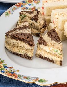 several pieces of cake are on a plate