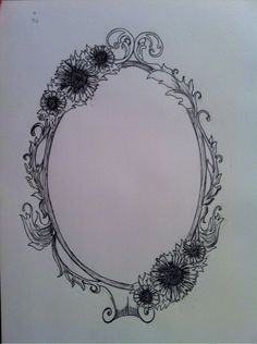 a drawing of a frame with flowers on it