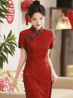 Lucky Red Cheongsam Dress The Lucky Red Cheongsam Dress is the perfect combination of elegance and grace. Made from high-quality fabric, this dress features intricate details and a stunning red color that will make you stand out in any occasion. Embrace your luck and beauty with this fashionable dress. Size Chart (cm) Bust Waist Hip Shoulder Width Dress Length S 82 66 86 36 125 M 86 70 90 37 125 L 90 74 94 38 125 XL 94 78 98 39 125 2XL 98 82 102 40 125 3XL 102 86 106 41 125 Red Cheongsam Dress, Red Cheongsam, Fashionable Dress, Platform Mary Janes, Cheongsam Dress, Platform Slippers, Dress With Cardigan, Cheongsam, British Indian