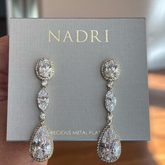 Brand New 2” Drop Post Backs Nadri Jewelry, Crystal Bridal Earrings, Sparkle Earrings, Cz Earrings, Crystal Drop Earrings, Crystal Drop, Hoop Earrings Small, Earrings Color, Pearl Studs