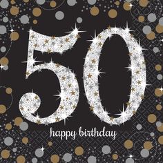 a black and gold 50th birthday card with the number fifty