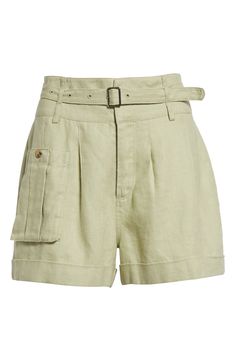 Sturdy yet soft, these heavyweight linen shorts are popped with plenty of pocket space and cinched with a matched belt. 3" inseam; 27 1/2" leg opening; 12 1/4" front rise Zip fly with hook-and-bar closure Front button-bellows pocket; back patch pockets Removable belt 100% linen Machine wash, line dry Imported Belted Linen Shorts For Summer, High-waisted Linen Shorts With Belt Loops, Linen Relaxed Fit Shorts With Belt Loops, Relaxed Fit Linen Shorts With Belt Loops, Casual Linen Belted Bottoms, Summer Cargo Shorts With Belt Loops, Relaxed Fit Cargo Shorts With Belt Loops For Summer, Spring High-waisted Cargo Shorts With Belt Loops, Summer High-waisted Cargo Shorts With Belt Loops