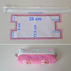 two different bags are shown with measurements for each bag and one has a pencil case in it