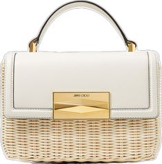 Elegant White Bag With Bamboo Handle, Elegant White Straw Bag With Bamboo Handle, Elegant White Top Handle Straw Bag, White Top Handle Bag With Bamboo Details, White Straw Bag With Top Handle, Top Handle Straw Bag With Gold-tone Hardware, White Top Handle Straw Bag, Elegant Leather Straw Bag With Detachable Handle, Chic White Shoulder Bag With Bamboo Handle