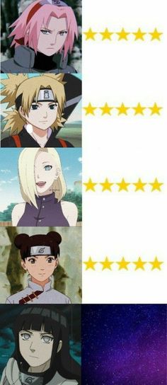 four different anime characters with stars in the background