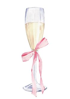 a watercolor painting of a wine glass with pink ribbon