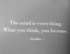 there is a quote from buddha on the side of a blue wall that says, the mind is everything what you think, you become