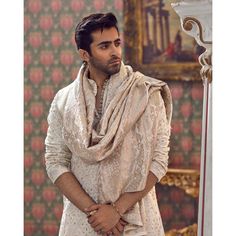 ZGMK1486 Seashell Karandi Kurta Faiza Saqlain, Indian Wedding Clothes For Men, Wedding Kurta For Men, Groom Dress Men, Indian Groom Wear, Wedding Dresses Men Indian, Sangeet Outfit, Gents Kurta Design, Gents Kurta