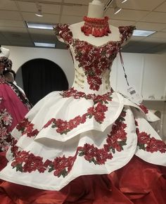 Quincenera Dresses Red And White, Quinceanera Dresses Red And White, Charo Quinceanera Dresses, Charro Theme, Xv Dresses, Quinceanera Pink