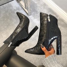 Black Bamboo Chunky Heel Boots Pointy Toe Ankle Booties for Work, School, Big day, Going out, Hanging out | FSJ #strappyheels #opentoe #designershoes #designerheels #highheels #stilettoheels #killerheels #shoegasm #shoeporn #womenswear #streetstyle ##opentoeshoes #whiteshoes #coffinnails #whitenails #womanshoes #highheelslover #summervibes #summerfashion #weddingstyle #weddingshoes#shoelover #shoeaddict #instashoes #highheelshoes #stilettoheels #iloveheels Women Ankle Boots Heeled, 2022 Heeled Boots, Pointy Toe Boot No Heel, Boots For Women Outfits, Goth Boots, White Ankle Boots, Dr Shoes, Black Chunky Heels, Chunky Heel Ankle Boots