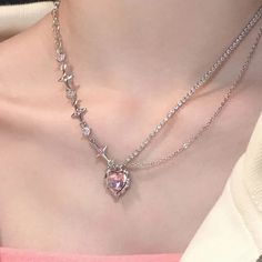 Y2K Heart Pendant Necklace Purple Pink Crystal Punk Clavicle Chain Fashion Aesthetic Women Sweet Y2k Heart, Necklace Purple, Chain Fashion, Aesthetic Women, Girls Necklaces, Fashion Aesthetic, Pink Crystal, Heart Pendant Necklace, Heart Pendant