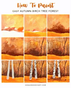 how to paint easy autumn birch tree forest