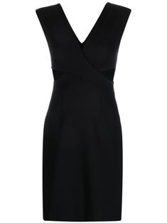 black cut-out detailing plunging V-neck rear zip fastening sleeveless straight hem above-knee length Black Dress Fitted, Knee Length Cocktail Dress, Crossover Dress, Strapless Midi Dress, Black Sleeveless Dress, Black Bodycon Dress, Vestido Casual, Aesthetic Collage, Black Sleeveless