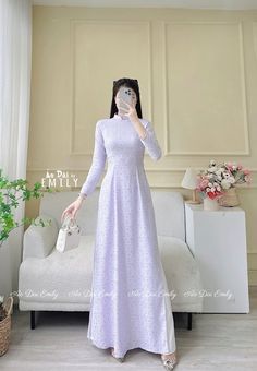 🌸 Material: Lụa gấm Stretchy level: 3/10 🌸 The measurement of this ao dai is in Vietnamese size. American size tends to be bigger for the same size. Please look at the SIZE CHART CAREFULLY before ORDERING. There might have some chalk writings on the fabric, these marks can be washed away. 🌸 No returns or exchanges. Buyer can contact seller about any issues with an order. 🌸 Follow us Facebook/aodaiemily www.aodaiemily.com 💜 Thank you very much💜 Traditional Floor-length Ao Dai For Wedding, Elegant Fitted Purple Ao Dai, Purple Long Sleeve Ao Dai For Spring, Spring Wedding Floor-length Ao Dai, Spring Purple Ao Dai, Spring Wedding Full-length Ao Dai, Traditional Fitted Floor-length Ao Dai, Traditional White Long Sleeve Ao Dai, Chalk Writing