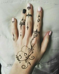 a woman's hand with tattoos on it