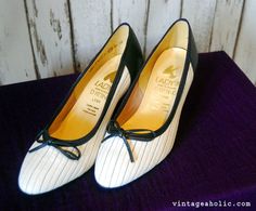 This is a pair of as new navy blue and white shoes from the 1970s. They have never been worn and are as perfect as you could want from a Vintage item.  They have a white leather front with navy blue stitching. The blue is carried through the edging and are finished with a cute bow on the front too! Browse and buy here: https://www.etsy.com/uk/listing/227573969/womens-vintage-shoes-1970s-as-new-blue?ref=listing-shop-header-2 Chanel Ballet Flats, Cute Bows, White Shoes, 1960s Vintage, Vintage Shoes