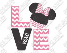 the word love with minnie mouse ears and pink chevrons