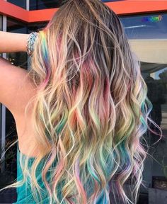 Blonde Colorful Hair Ideas, Oil Slick Highlights Brunette, Vivid Hair Extensions, Fun Pop Of Color In Hair, Hair With A Pop Of Color, 2023 Fall Hair Trends Blonde, Colorful Peekaboo Hair, Bright Hair Color Ideas For Blondes