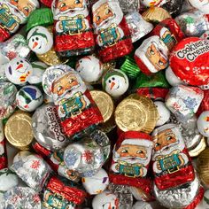 a pile of candy with santa clause on it