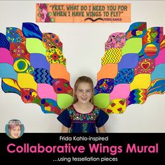 Wings Mural, Hispanic Heritage Month Bulletin Board, Hispanic Heritage Month Activities, Art With Jenny K, Collaborative Mural, Yashoda Krishna, Community Building Activities, History Posters, Frida Kahlo Art