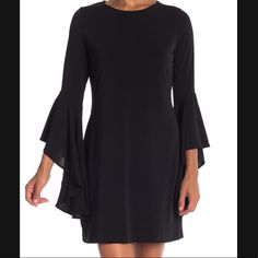 Dramatic Bell Sleeves Give An Ultra-Glam Feel To This Chic Dress! Fit: This Style Fits True To Size - Crew Neck - Long Bell Sleeves - Approx. 36" Length Blue Knit Dress, Jersey Wrap Dress, Navy Blue Midi Dress, Long Bell Sleeves, Twisted Dress, Cap Dress, Navy Midi Dress, Sleeveless Shift Dress, Printed Shift Dress